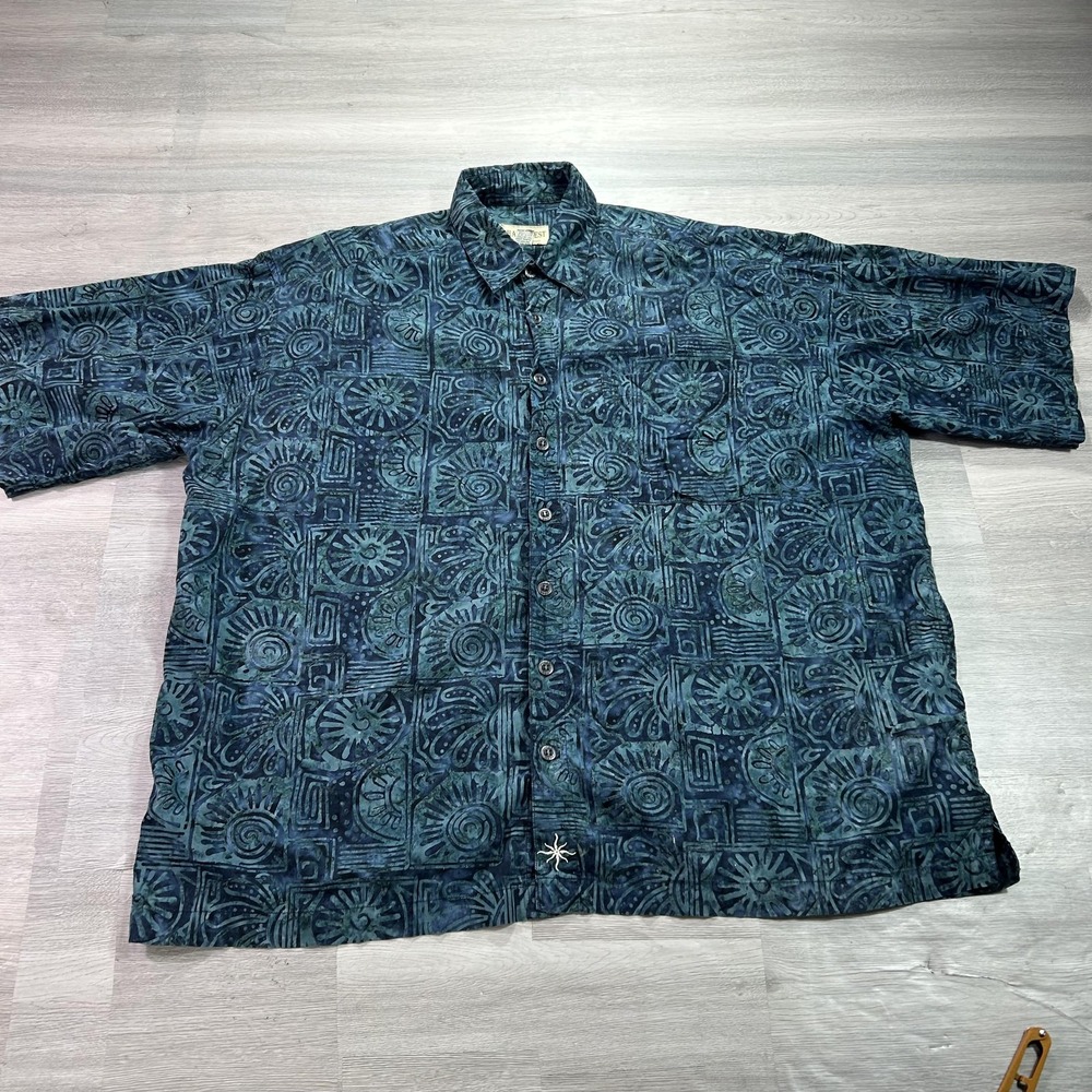 Johari West Shirt Mens 3XL Blue Geometric Hawaiian Short Sleeve Button Up Casual